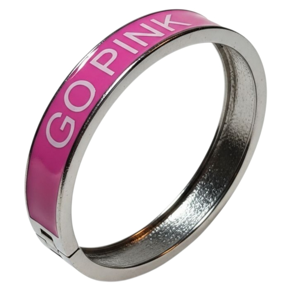 Enamel Breast Cancer Awareness Hinged Bangle Go Pink Cuff Bracelet BRRH Pink
